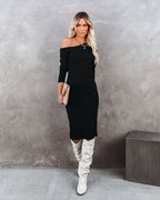 Arielle Off The Shoulder Ribbed Knit Midi Dress FINAL