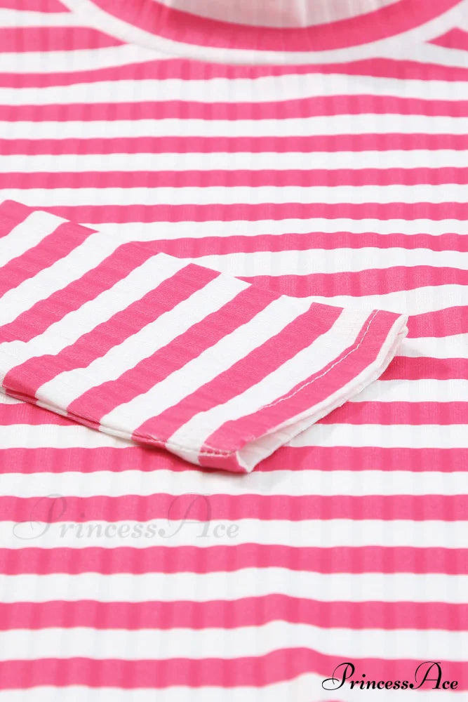 Arm Design Long Textured Pink Knit Striped Tee