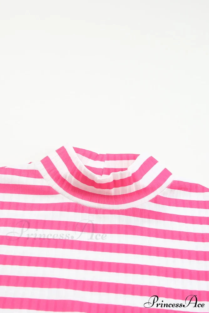 Arm Design Long Textured Pink Knit Striped Tee