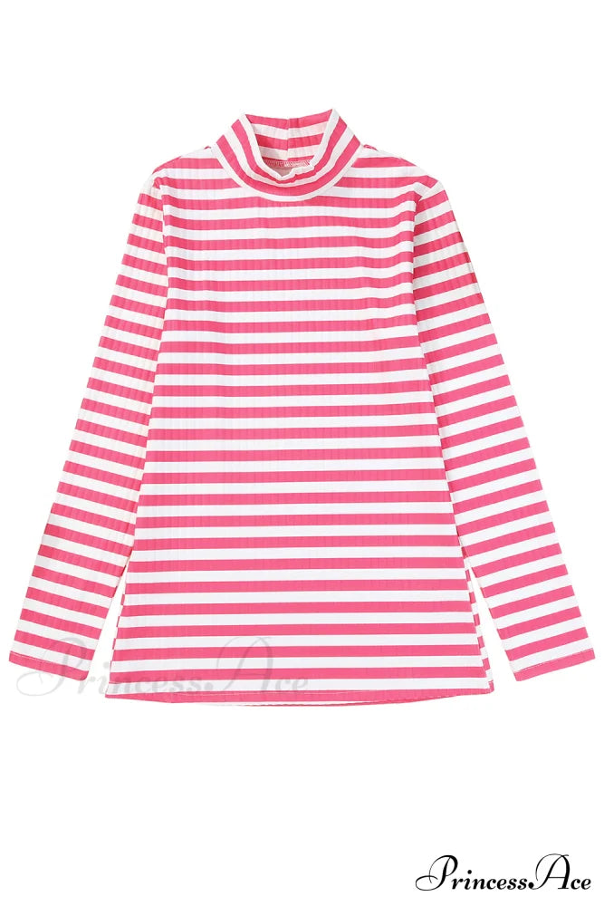 Arm Design Long Textured Pink Knit Striped Tee