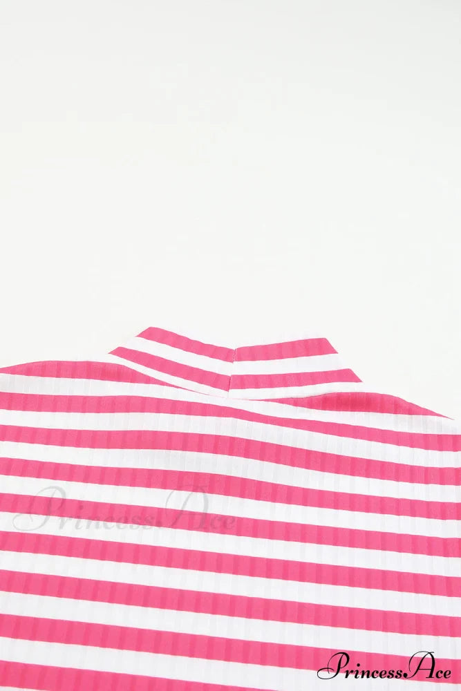 Arm Design Long Textured Pink Knit Striped Tee