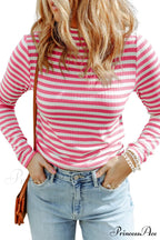 Arm Design Long Textured Pink Knit Striped Tee