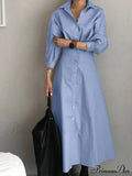 Arm Full-Length Vestidos Casual Female Robe Lapel Gown A Line Blouse Fashion Long Solid Oversized
