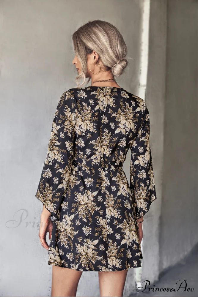 Arm Gown with Irregular Flared Flowered Design