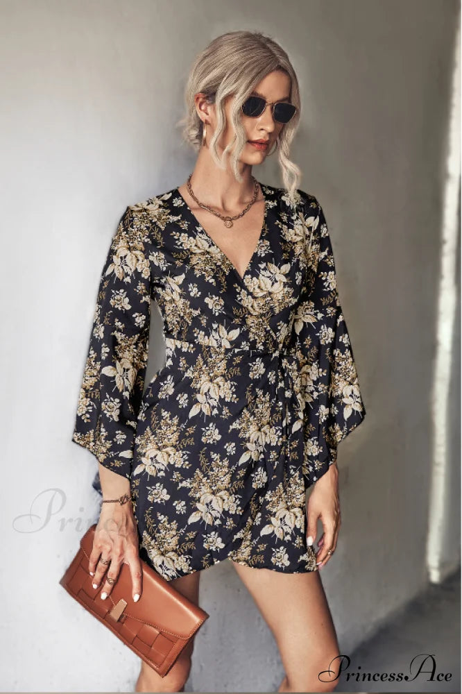 Arm Gown with Irregular Flared Flowered Design