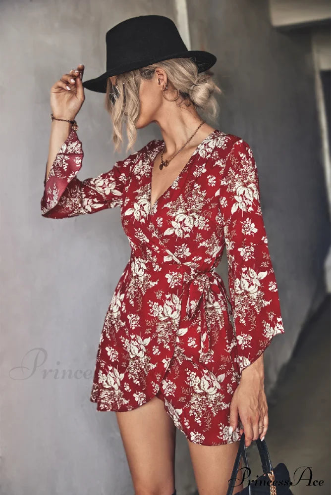 Arm Gown with Irregular Flared Flowered Design
