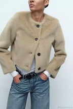 Artificial Fur Short Jacket Knit Cardigan