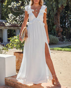 Arvilla Floral Ruffle Maxi Dress Off White