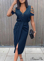 asual V-neck Lace Long Sleeve Elegant Party Dress
