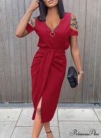 asual V-neck Lace Long Sleeve Elegant Party Dress