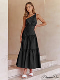 Asymmetric Shoulder Graceful Knotted Midi Dress