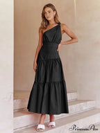 Asymmetric Shoulder Graceful Knotted Midi Dress