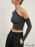 Asymmetric Sleeve Graceful Ruched Crop Shirt