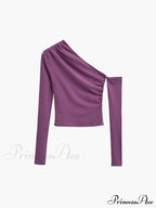 Asymmetric Sleeve Graceful Ruched Crop Shirt