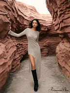 Asymmetric Split Graceful Sweater Long Dress