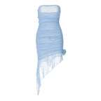 Appliqu Detail Ruched Mesh Strapless Bodycon Mini Dress - White