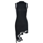 High Neck Sleeveless Sweater Midi Dress - Black