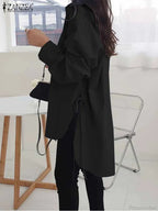 Asymmetrical Lace-Up Button Lapel Blouse