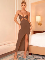 Asymmetrical Neck Glitter Trendy Strap Cut Out Dress