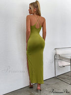 Asymmetrical Neck Glitter Trendy Strap Cut Out Dress