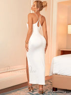 Asymmetrical Neck Glitter Trendy Strap Cut Out Dress