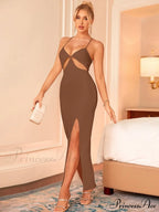 Asymmetrical Neck Glitter Trendy Strap Cut Out Dress