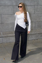 Asymmetrical Off-Shoulder Button Slim Long Sleeve Tee