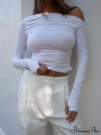 Asymmetrical Off Shoulder Trendy Long Sleeve Shirt