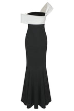 Asymmetrical One Shoulder Contrast Twist Neck Fishtail Evening Maxi Dress - Black
