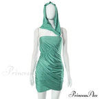 Asymmetrical Ruched Strapless Hooded Mini Dress