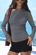 Asymmetrical Shoulder Striped Long Sleeve Tee