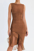 Elita | Boat Neck Ruffle Sheath Dress