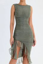 Elita | Boat Neck Ruffle Sheath Dress