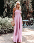 At Sea Cotton Blend Smocked Maxi Dress Pink