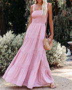 At Sea Cotton Blend Smocked Maxi Dress Pink