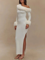 Aurora One Shoulder Fur Trim Gown
