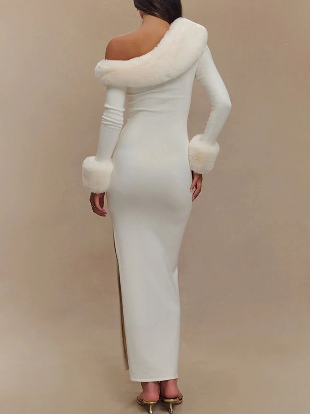 Aurora One Shoulder Fur Trim Gown