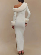 Aurora One Shoulder Fur Trim Gown
