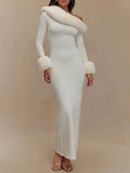 Aurora One Shoulder Fur Trim Gown