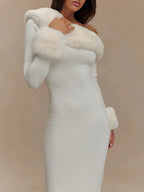Aurora One Shoulder Fur Trim Gown