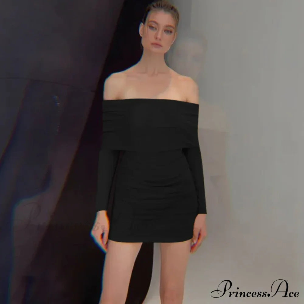 Autumn and Winter New Off Shoulder Knitted Slim Pleated Long Sexy Bodycon Dress