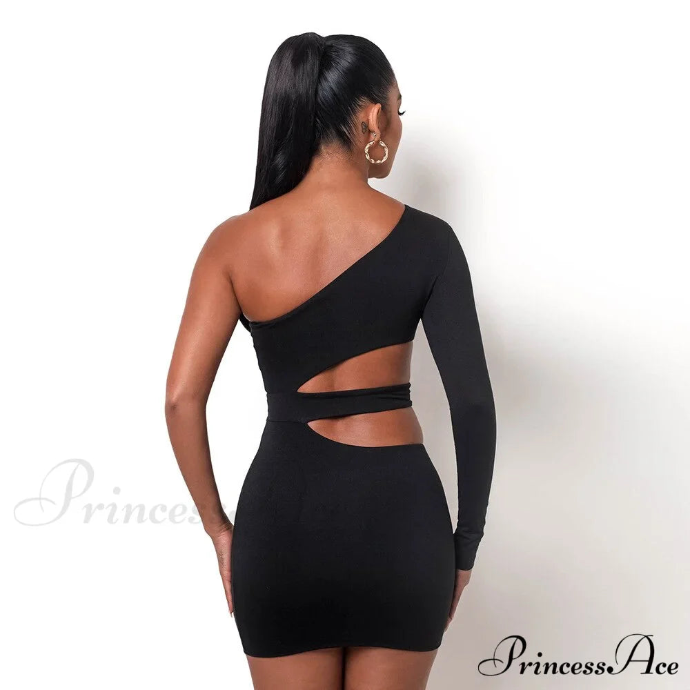 Autumn Bodycon - White Out Shoulder Evening Women Club Gown - Cut One Dress
