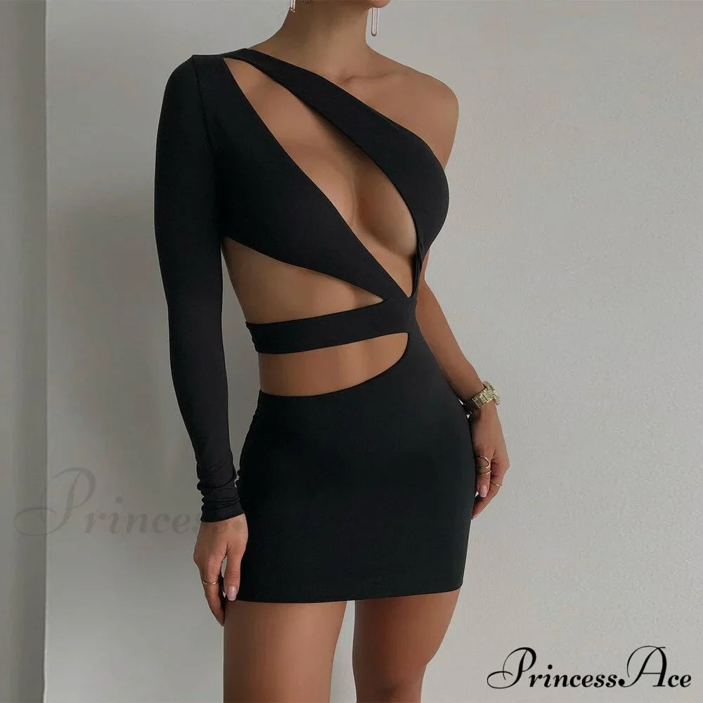 Autumn Bodycon - White Out Shoulder Evening Women Club Gown - Cut One Dress