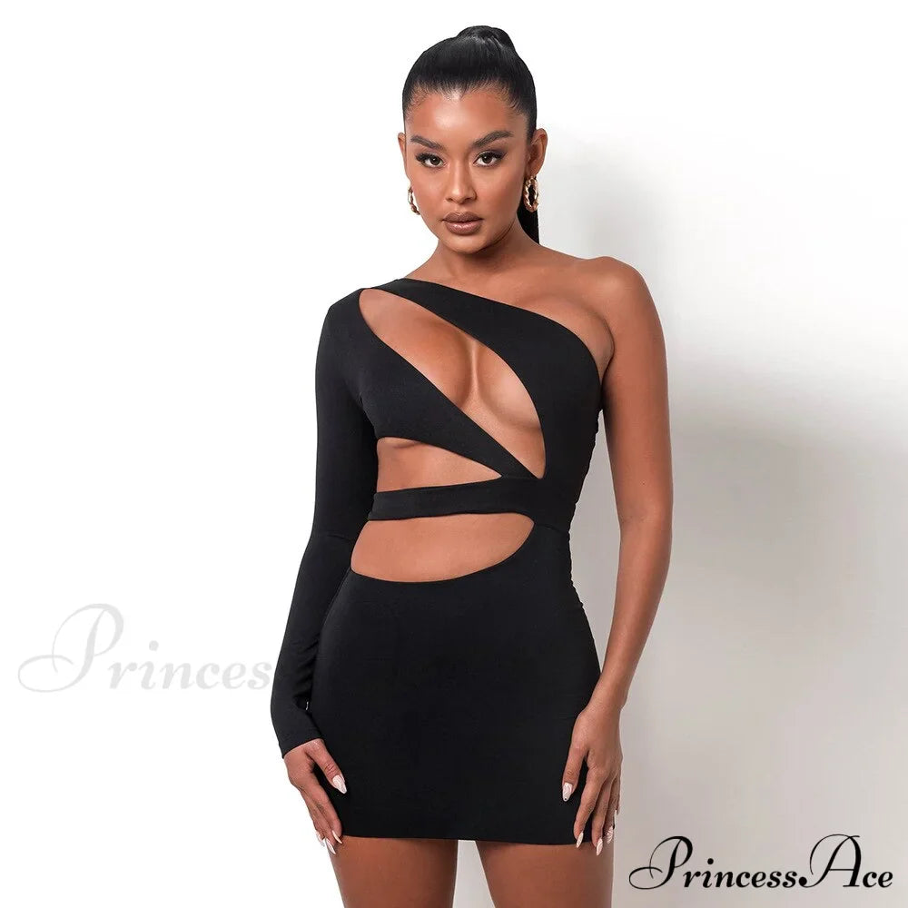 Autumn Bodycon - White Out Shoulder Evening Women Club Gown - Cut One Dress
