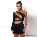 Autumn Bodycon - White Out Shoulder Evening Women Club Gown - Cut One Dress