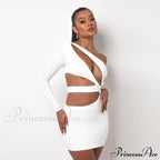 Autumn Bodycon - White Out Shoulder Evening Women Club Gown - Cut One Dress