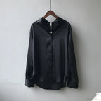 Autumn Button Up Satin Vintage White Blouse