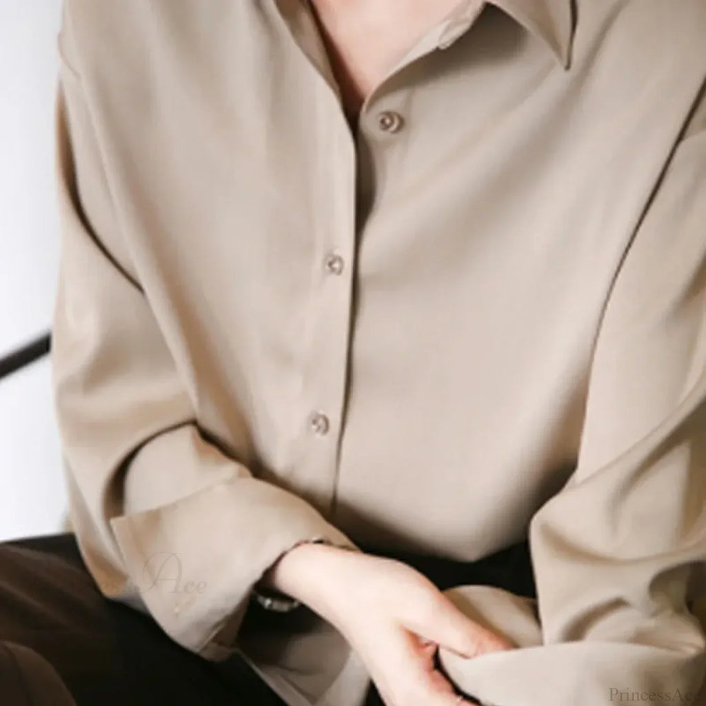 Autumn Button Up Satin Vintage White Blouse