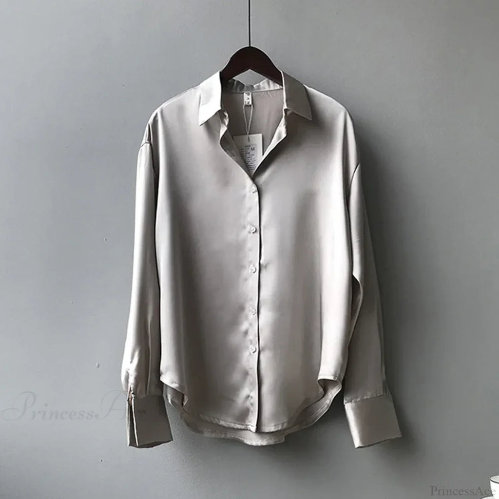 Autumn Button Up Satin Vintage White Blouse