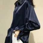 Autumn Button Up Satin Vintage White Blouse